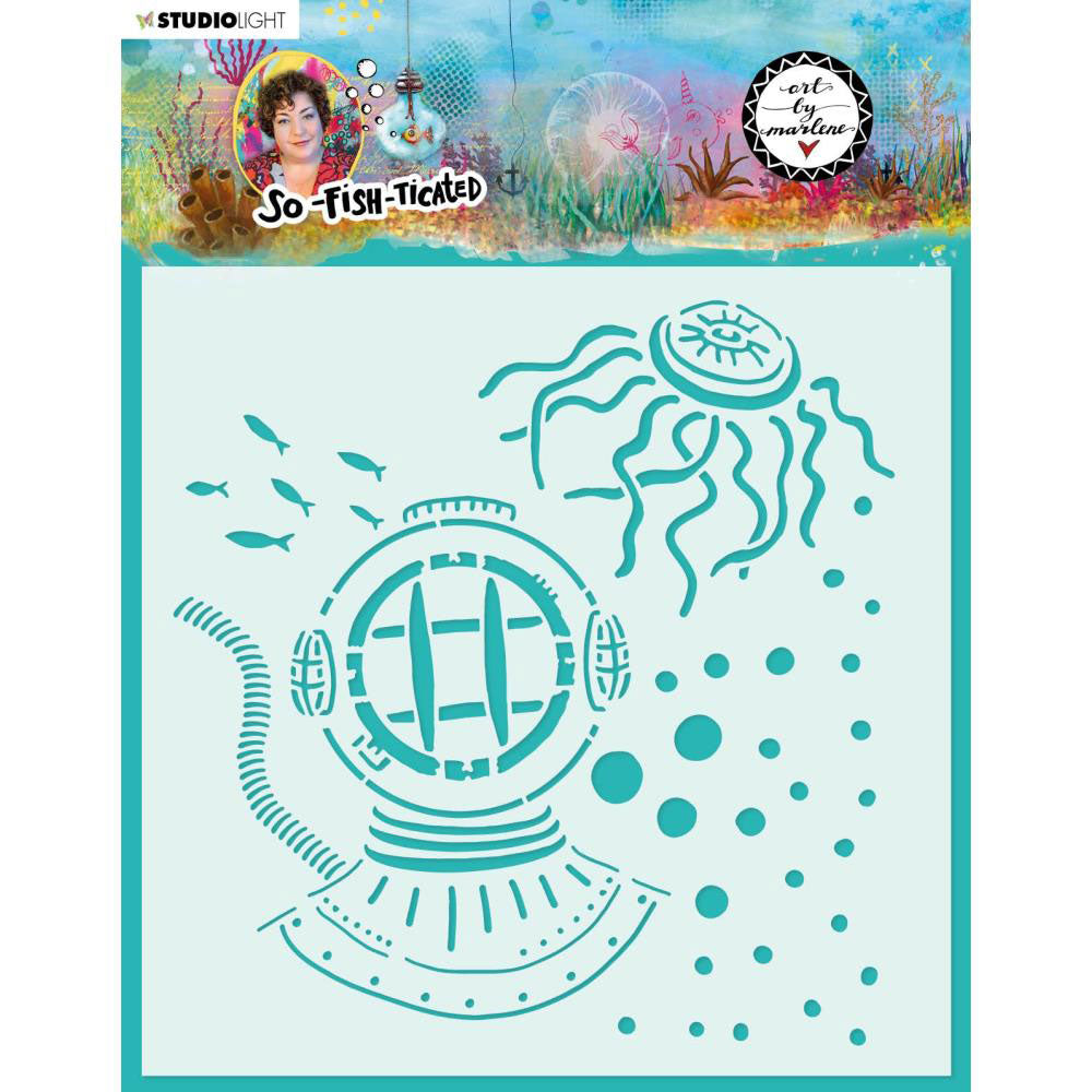 Art by Marlene So-fish-ticated Diver Stencil - Art Journal Junction