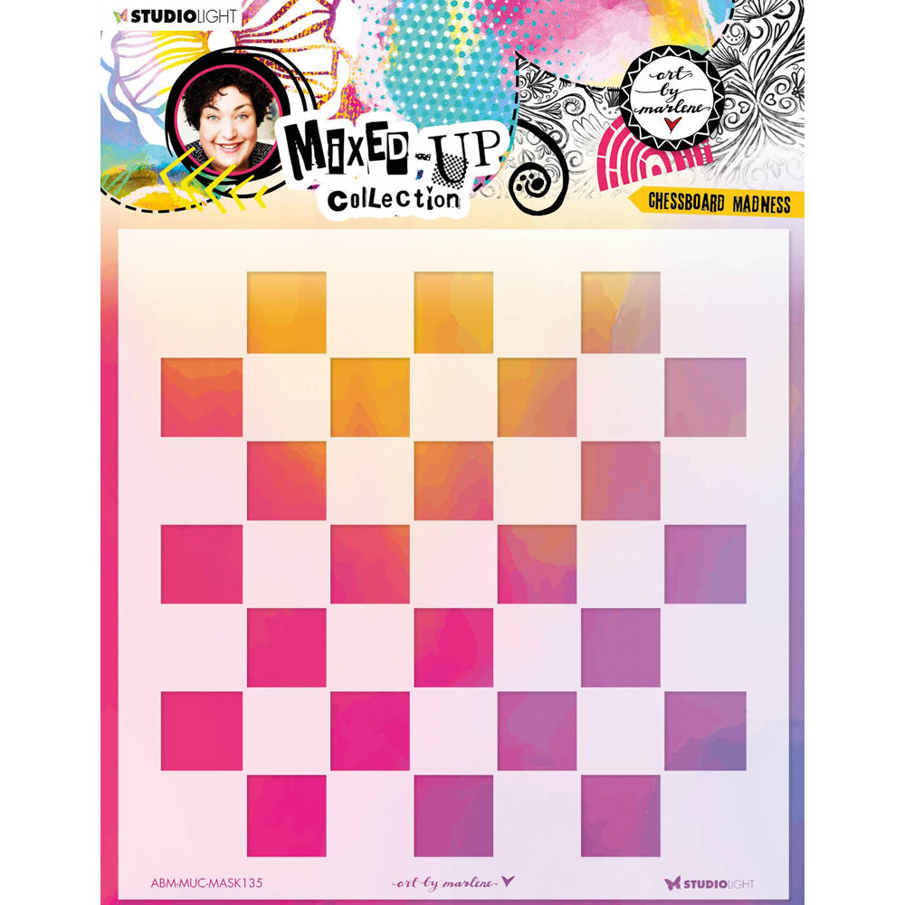 Art by Marlene Mixed Up Chessboard Madness Stencil - Art Journal Junction