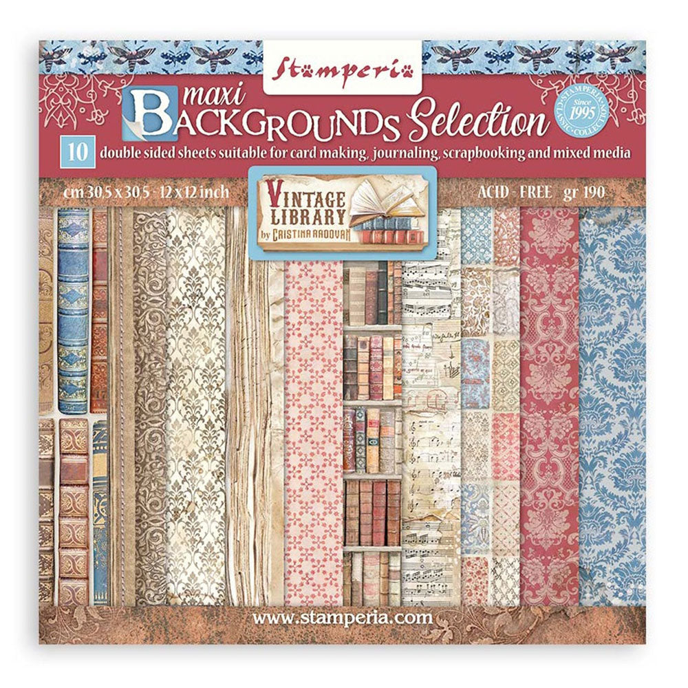 Stamperia Vintage Library Backgrounds 12x12 Paper Pad