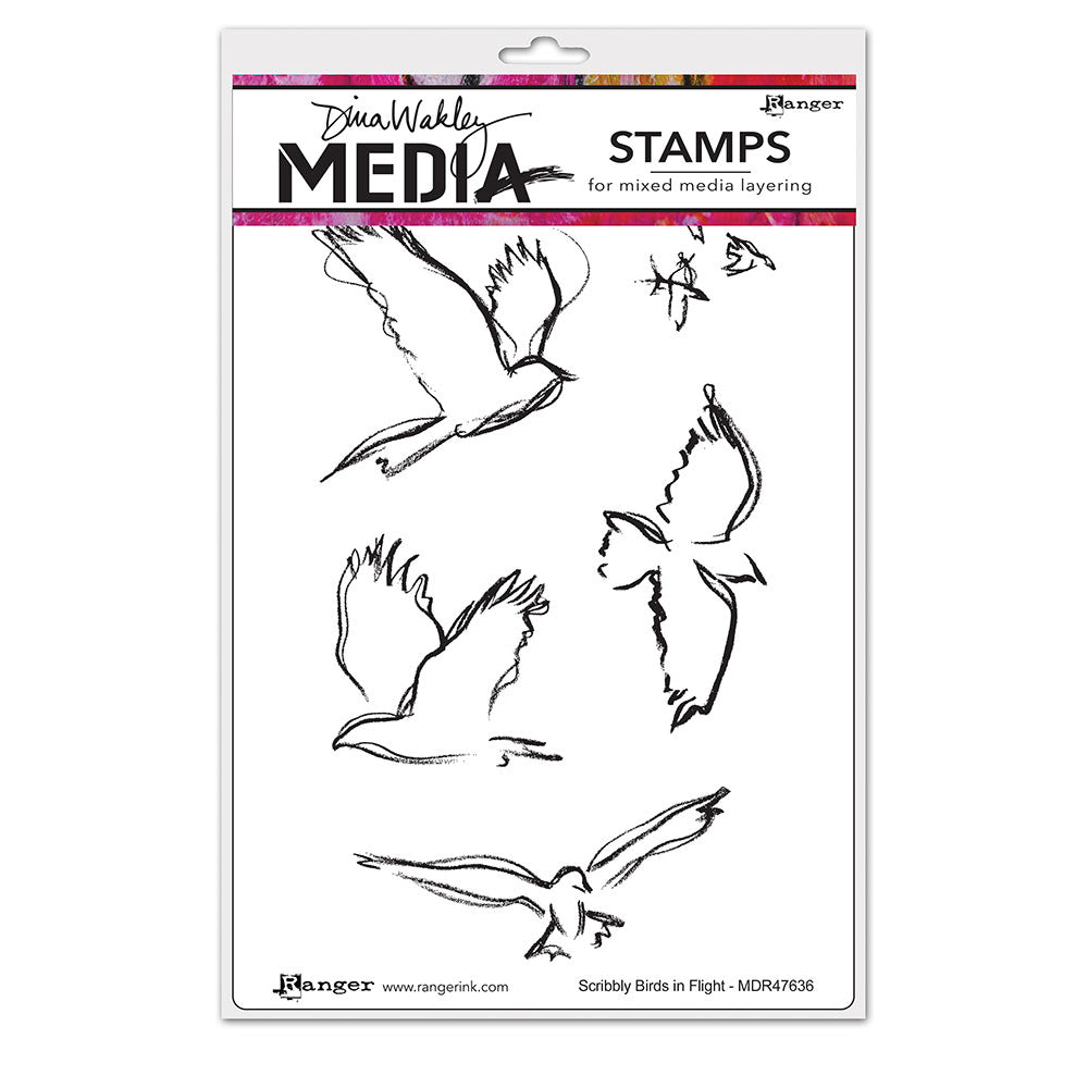 Dina Wakley Media Stamps - Scribbly Birds in Flight - MDR47636