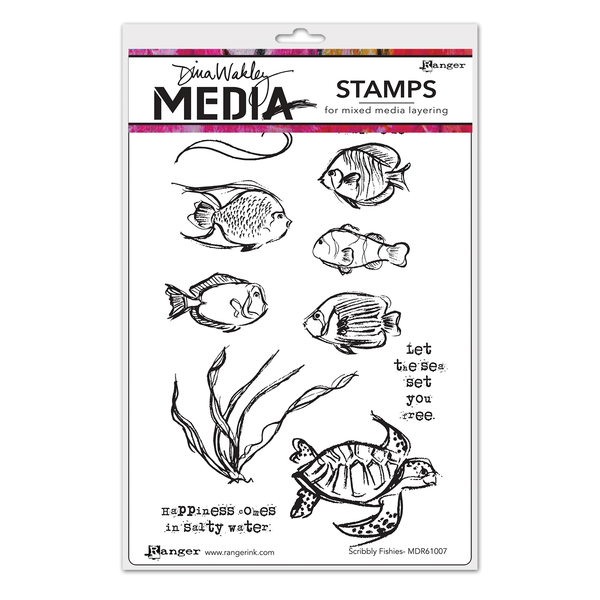 Dina Wakley Media Stamps - Scribbly Fishes - MDR61007